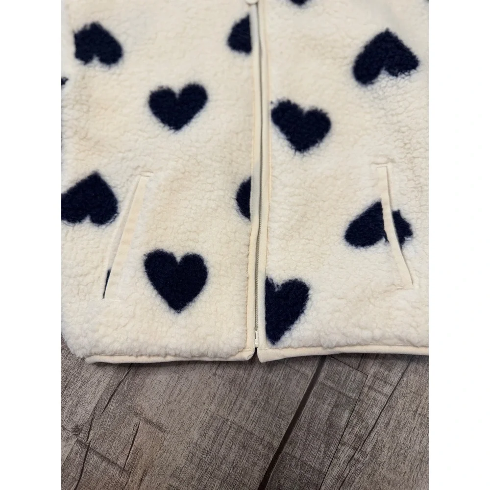 Baby Gap Kids Sherpa Fleece Heart Hoodie Bear‎ Ears Zip Up Jacket Cream Navy 5Y
